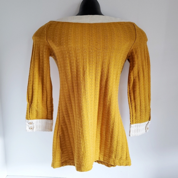 ANTHROPOLOGIE Pilcro & The Letterpress Waffle Knit Bow Mustard Top XS - Picture 5 of 12